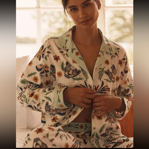 Anthropologie Other - Anthropology long sleeve flannel PJ shirt. Floral Print Pajama shirt.